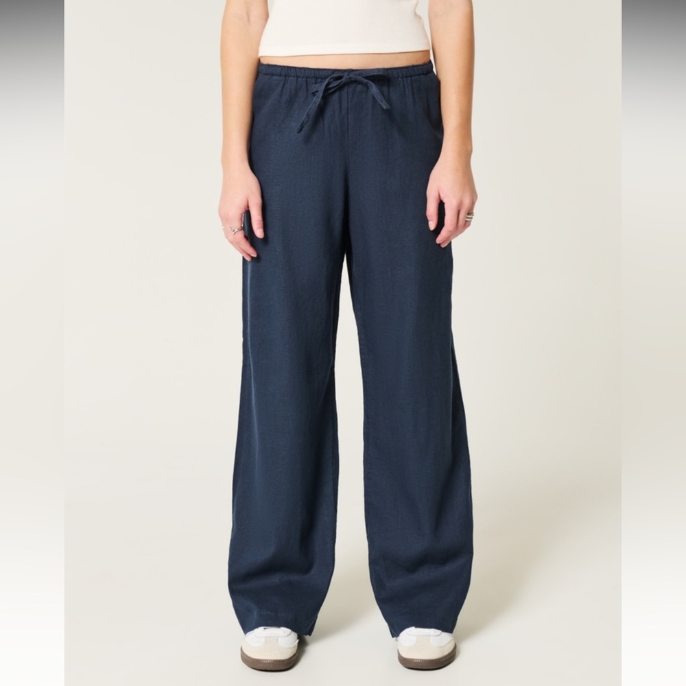 Hollister Blue Wide Leg Pants with Drawstring Waist